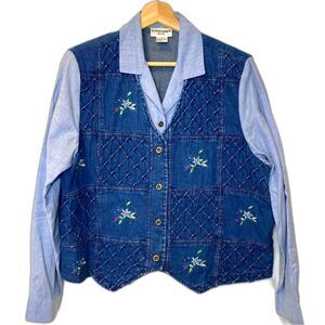 Alfred Dunner Vintage Blue Denim Shirt Vest Combo Petite Size Large